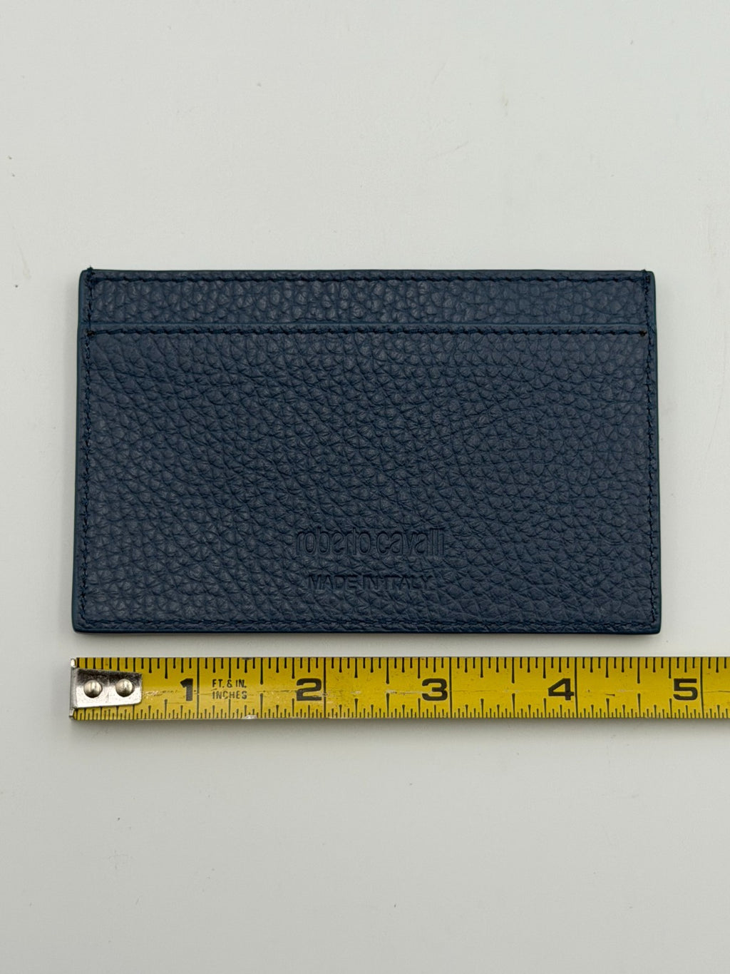 NEW Roberto Cavalli Card Holder Men's Blue Grained Leather Fashion Luxury Wallet