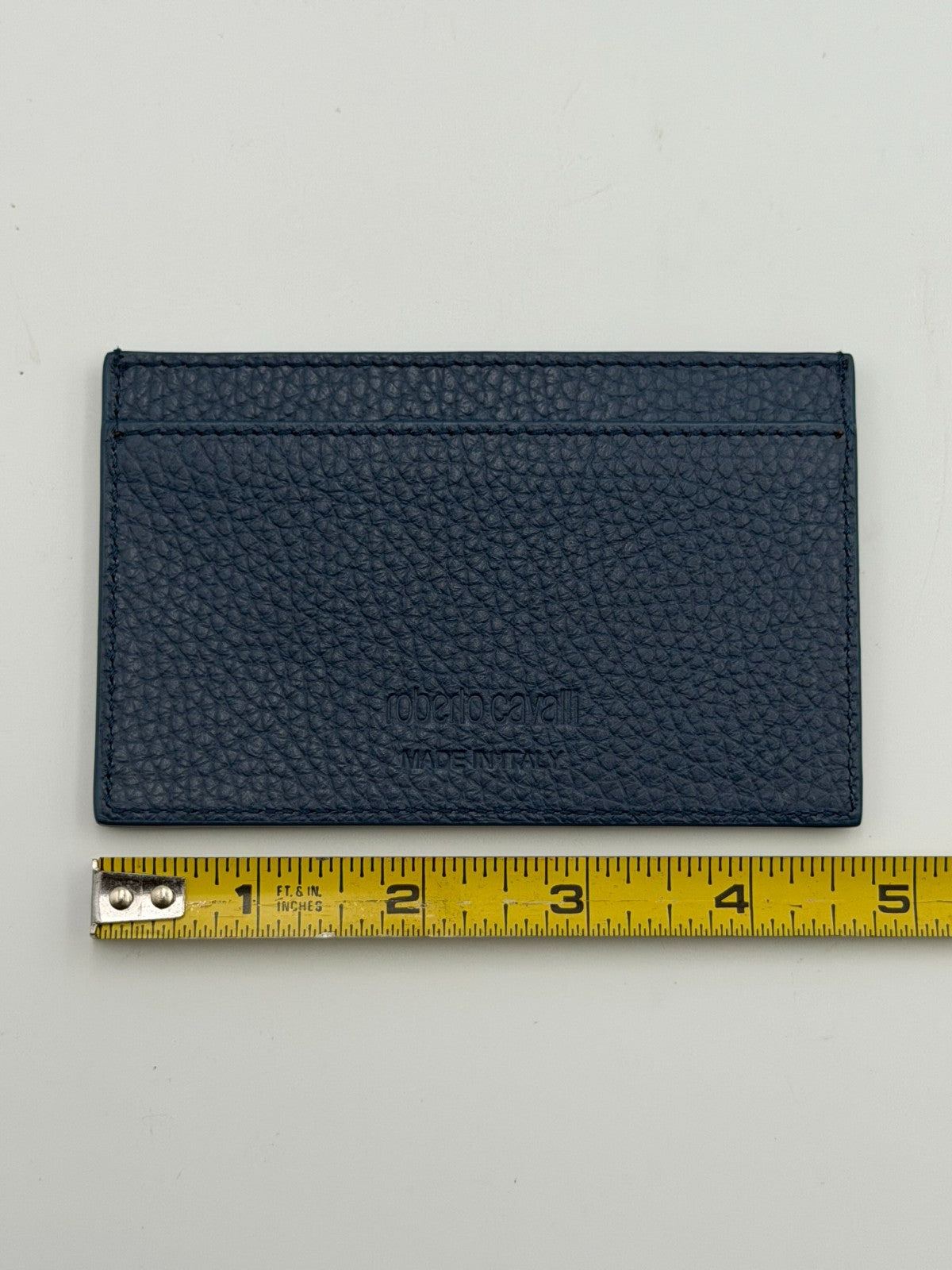 NEW Roberto Cavalli Card Holder Men's Blue Grained Leather Fashion Luxury Wallet
