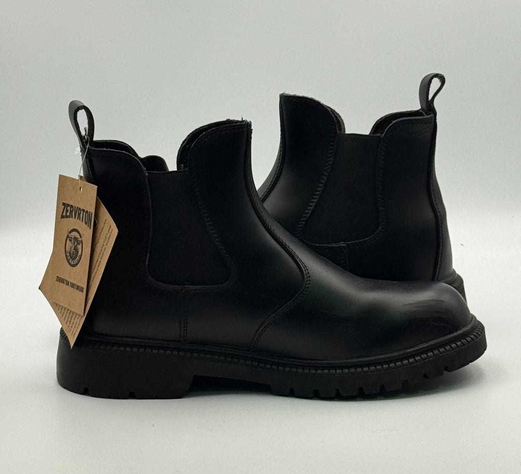 New Zervrton Steel-Toe Chelsea Work Boots Men's 9 Black Leather Pull-On Outdoor