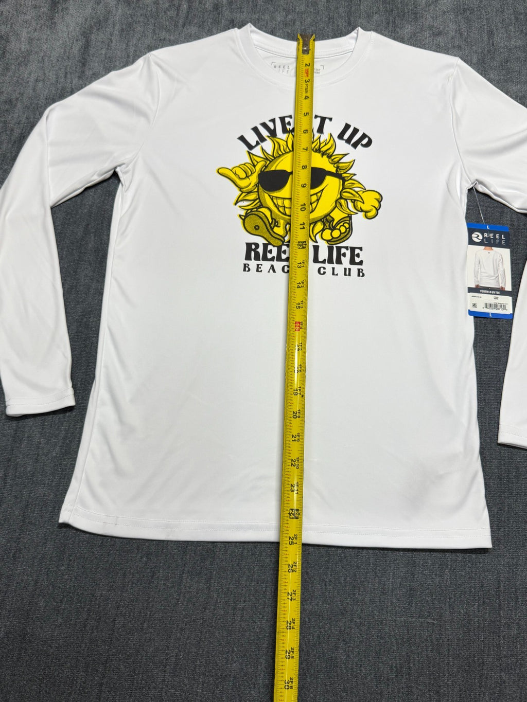 NWT Reel Life Beach Club UV T-Shirt Boys Large White Graphic Print Long Sleeve