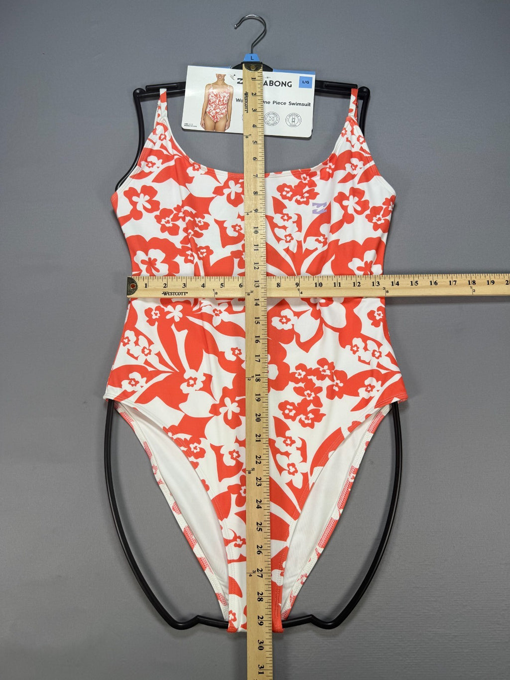 NWT Billabong One-Piece Swimsuit Women Large Orange White Floral Spaghetti Strap