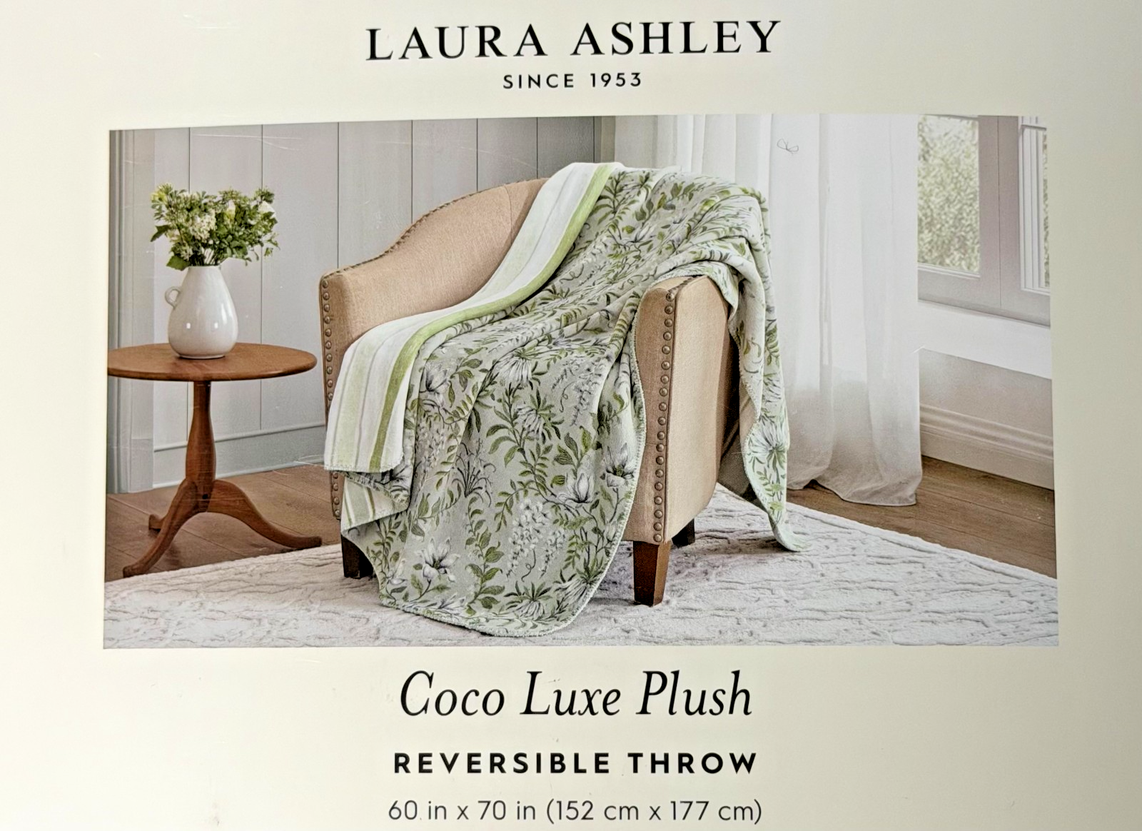 Laura Ashley Coco Luxe Plush Reversible throw blanket 60"x70" CHOOSE COLOR