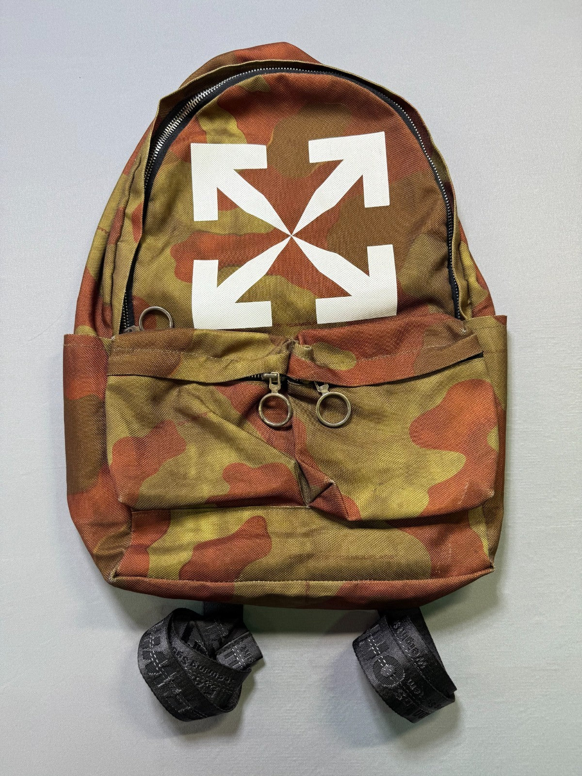Off-White Camouflage Arrow Backpack Unisex Waterproof Outdoor Hiking 100% Nylon