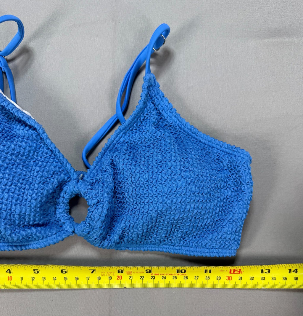 SHEIN Smocked Ring Linked Bikini Set Women Small Blue Textured High Cut Swimsuit