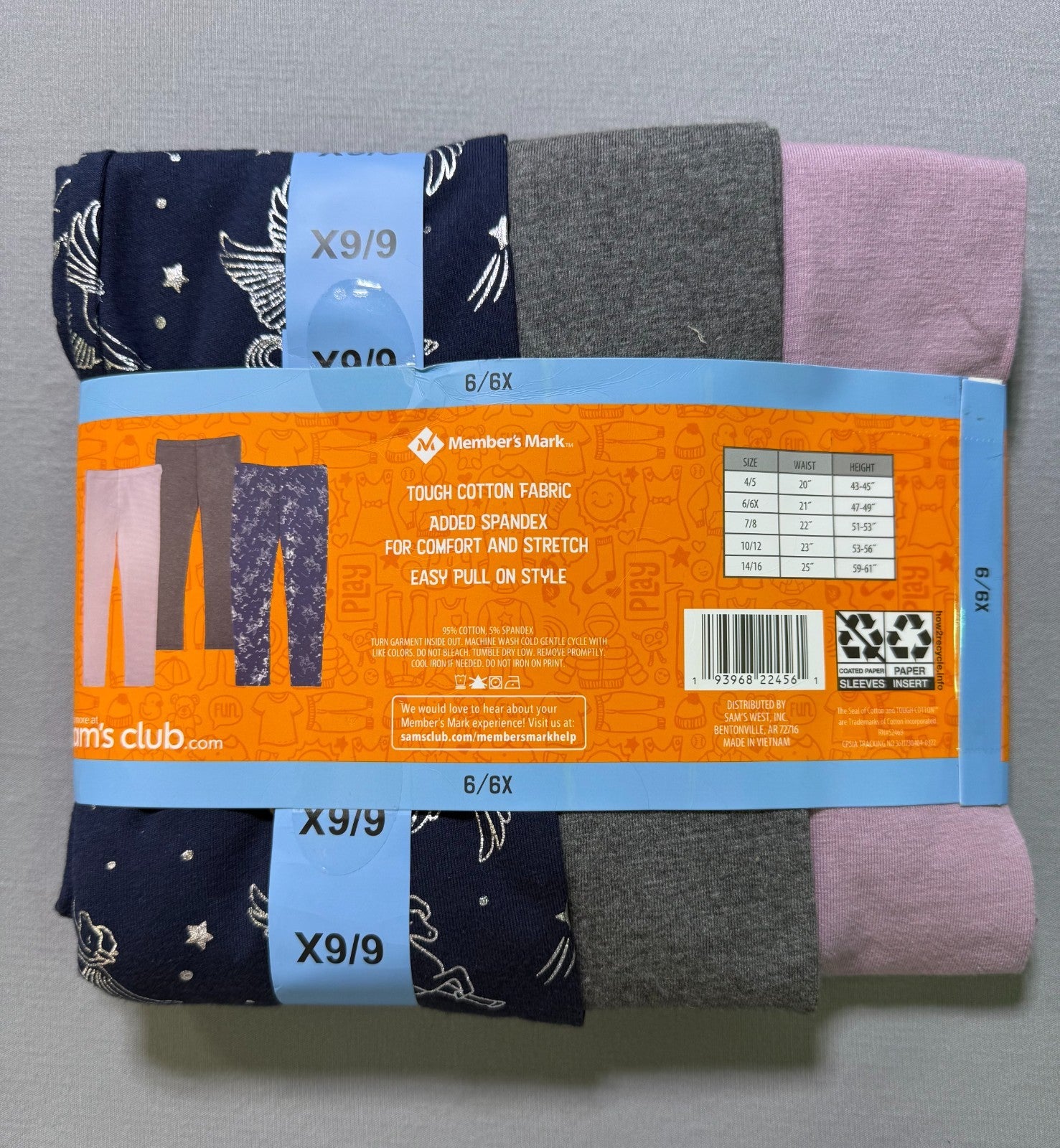 NWT Member's Mark My Favorite Leggings Girls (6/6X) Multicolor Preppy - 3-Pack