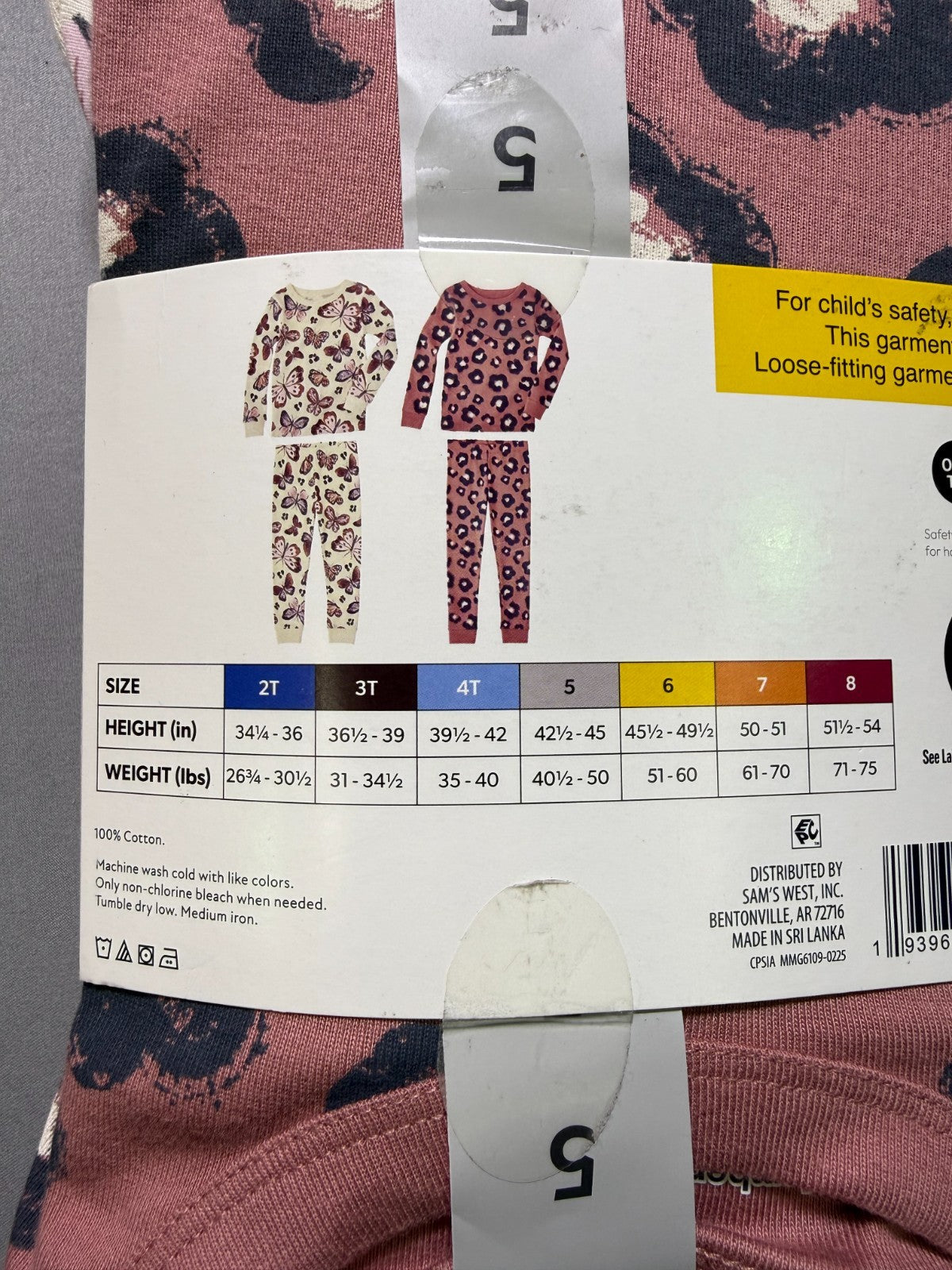 Member's Mark 4-Piece Pajamas Set Girls 5 Pink Long Sleeve 100% Organic Cotton