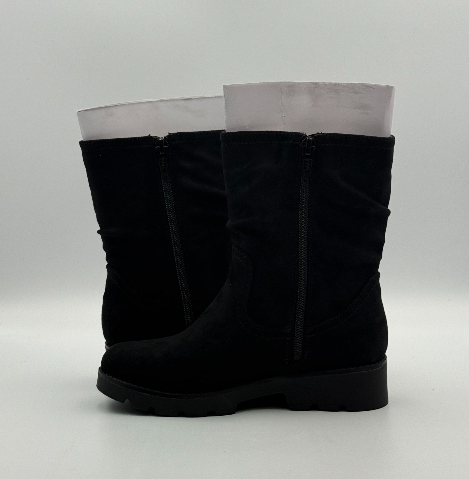 New White Mountain Slouch Boots Kids 1 Black Faux Leather Mid-Calf Side Zipper