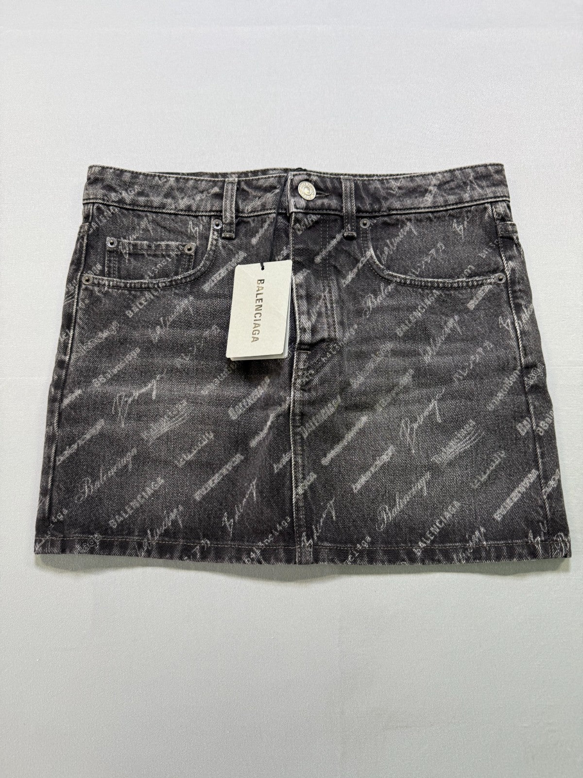 NWT Balenciaga Mini Denim Skirt Women's 36 Charcoal Gray 5-Pockets Casual Wear