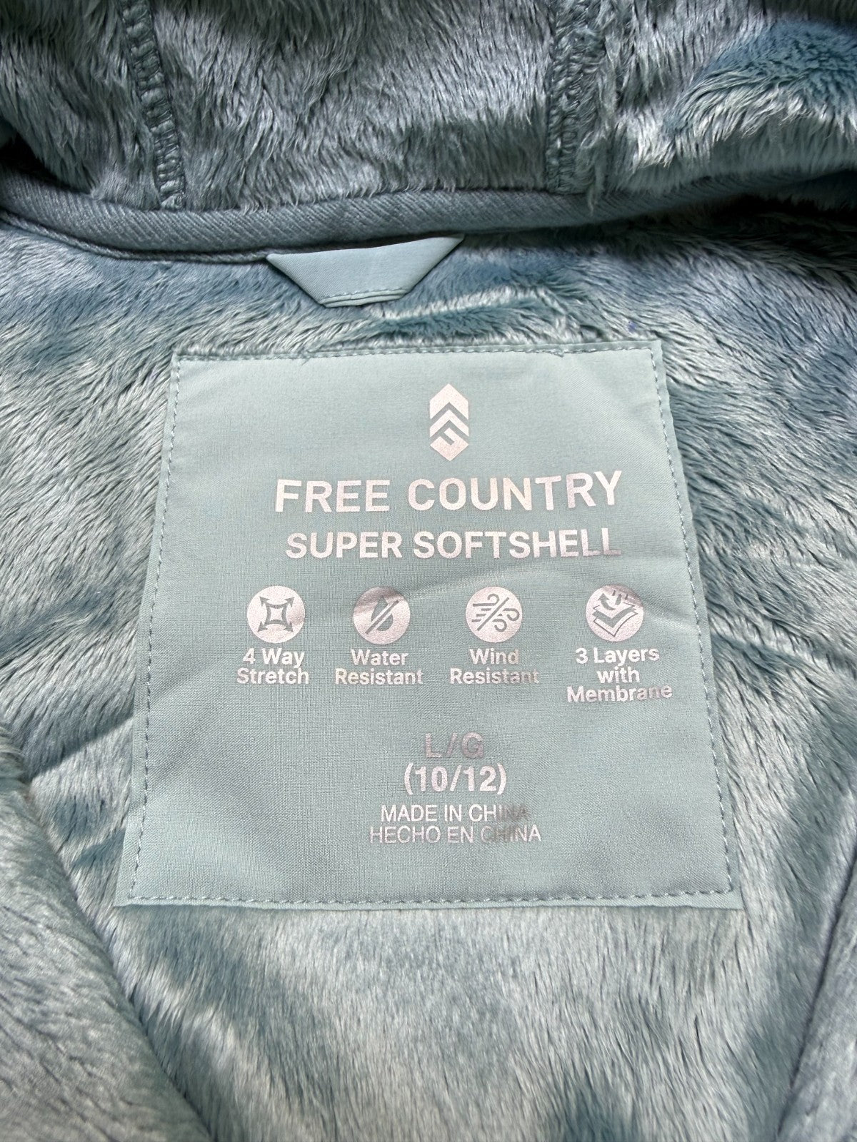 NWT Free Country Super Softshell Jacket Girls Large Misty Blue Full-Zip Gorpcore