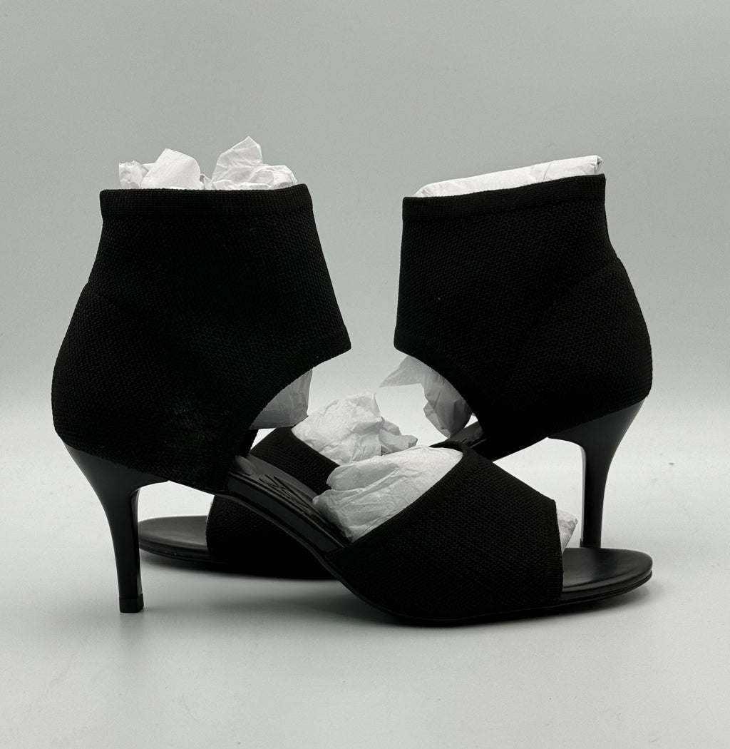 New NewBella Mousse Fit Stiletto Heeled Sandals Women's 7 Black Mesh Peep Toe