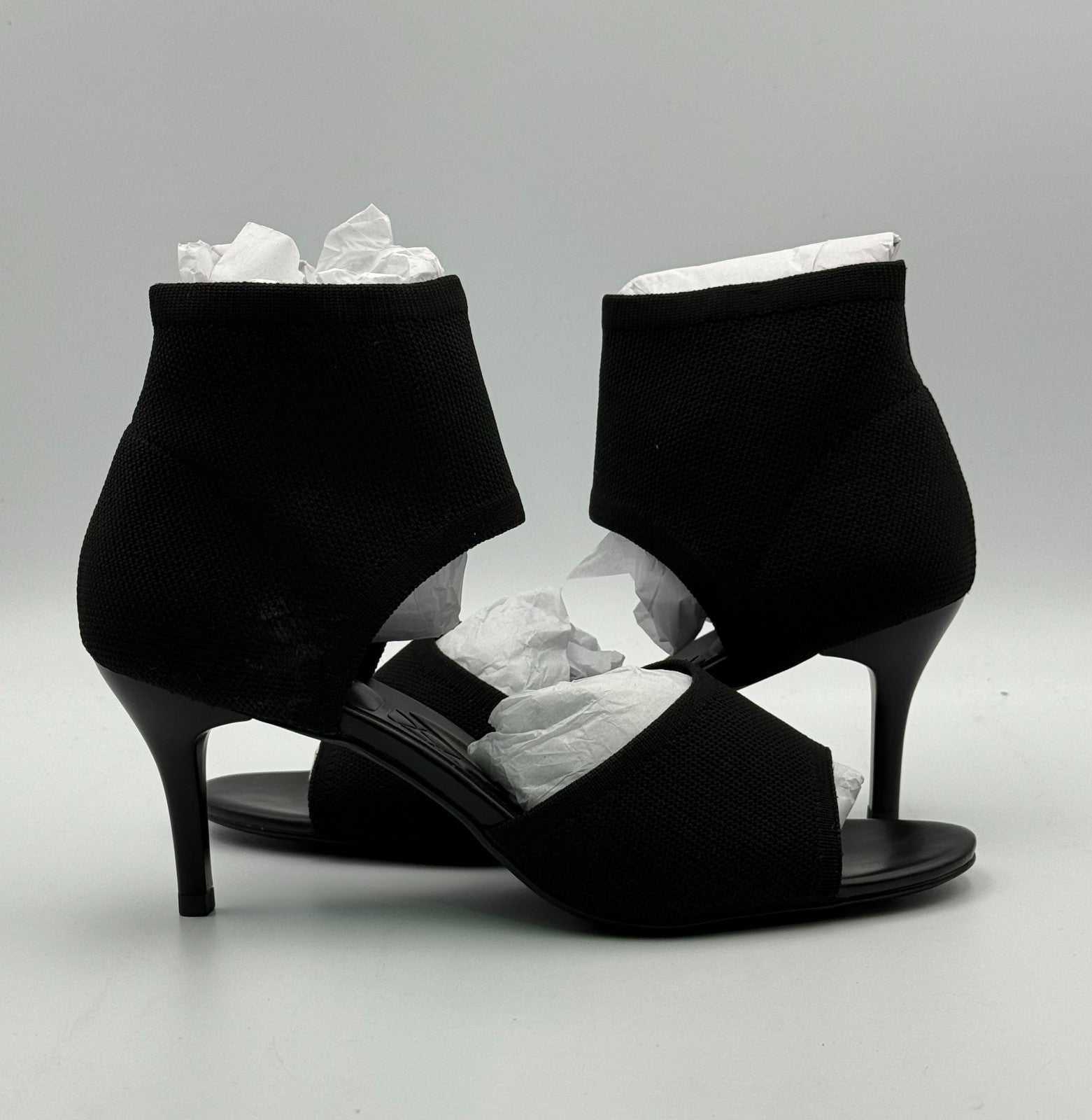 New NewBella Mousse Fit Stiletto Heeled Sandals Women's 7 Black Mesh Peep Toe