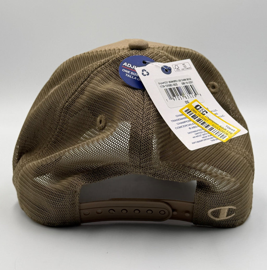 Champion Logo Trucker Hat Men's Khaki Mesh Adjustable Snapback Cap Sports Summer