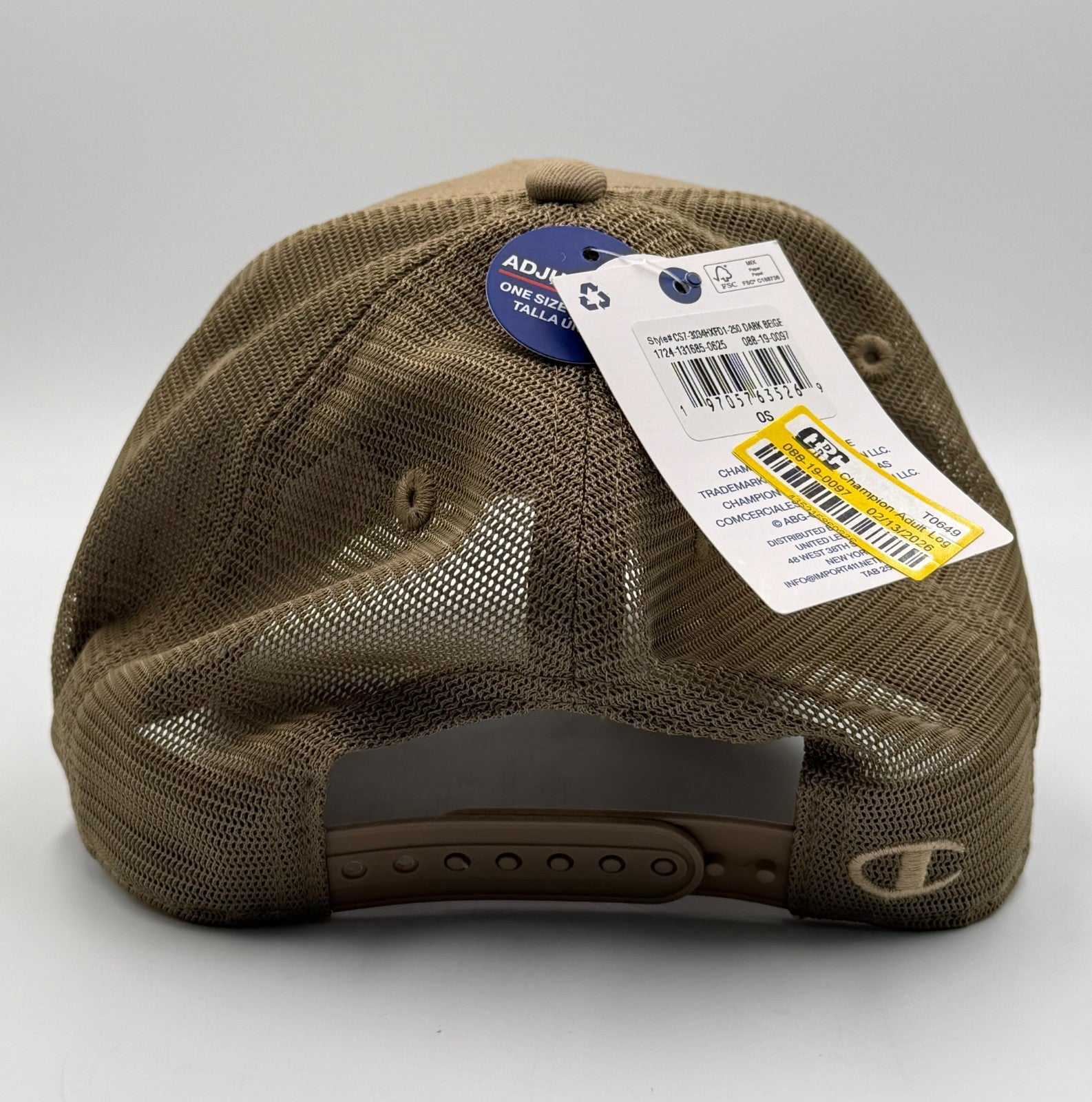Champion Logo Trucker Hat Men's Khaki Mesh Adjustable Snapback Cap Sports Summer