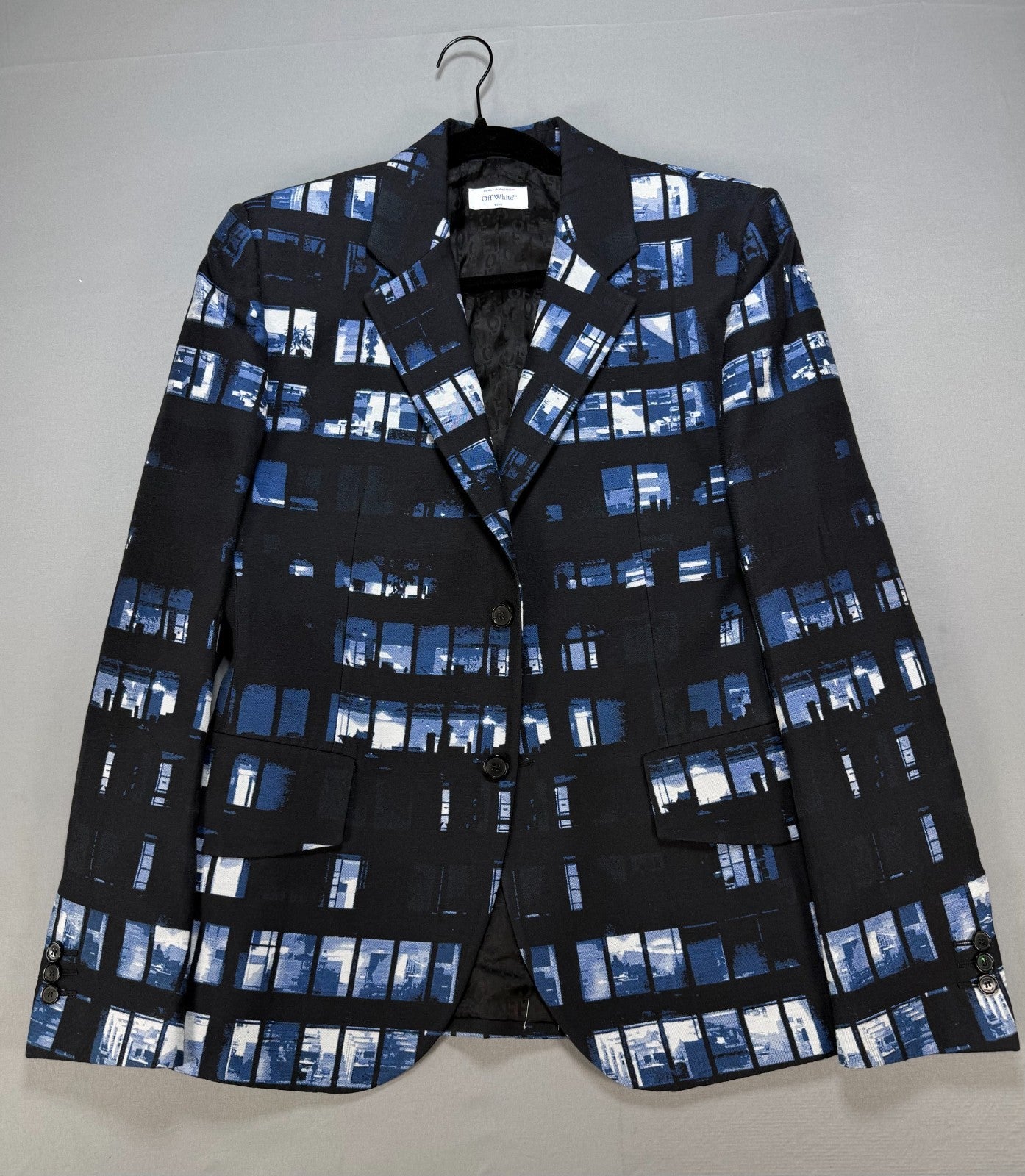NWT Off-White Crystal Windows Print Blazer Men 50 Blue Black Long Sleeve Office