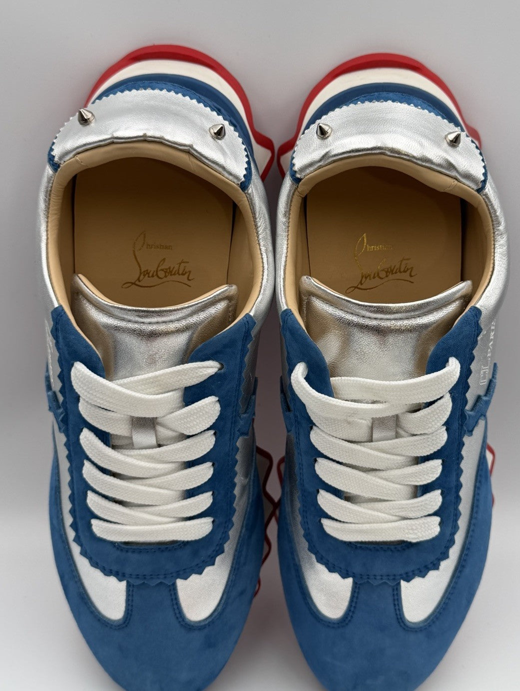 Christian Louboutin Loubishark Flat Ludwig Blue Suede Silver Size 40.5 EU 7.5 US
