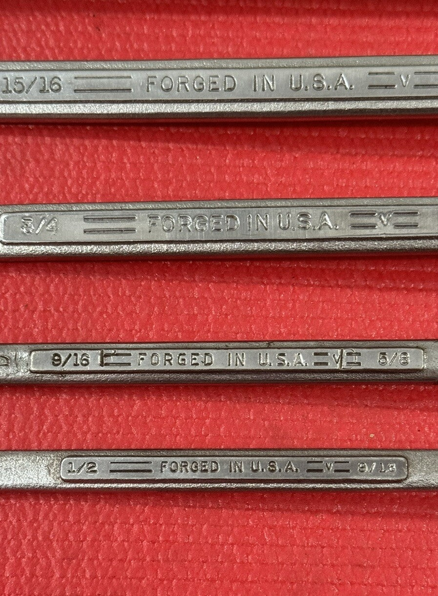 Vintage Craftsman 4 PC V Series SAE Double Box Wrench Set Made in USA