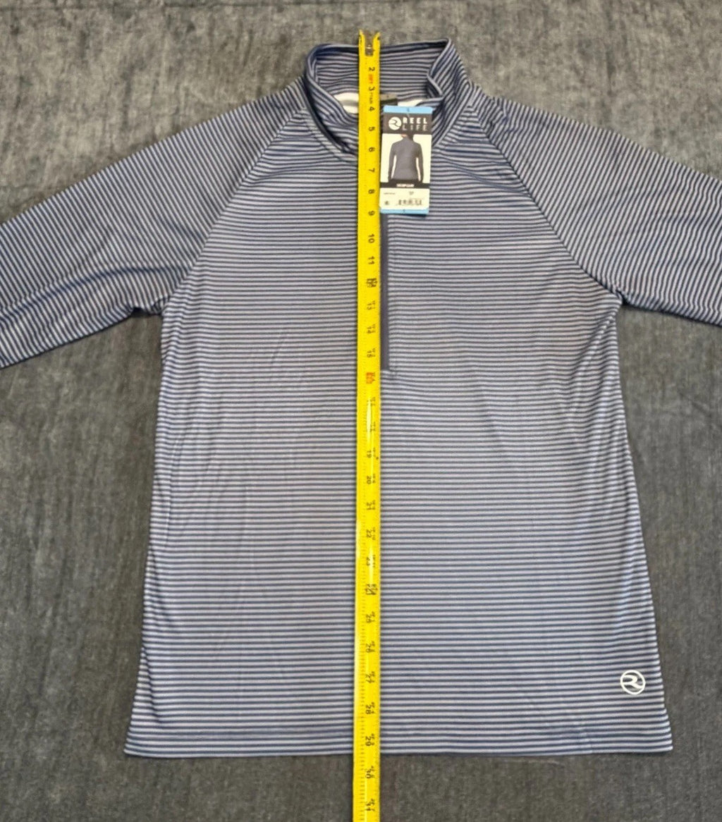NWT Reel Life 1/2 Zip Long Sleeve UV Shirt Women’s Large Blue Striped Pullover