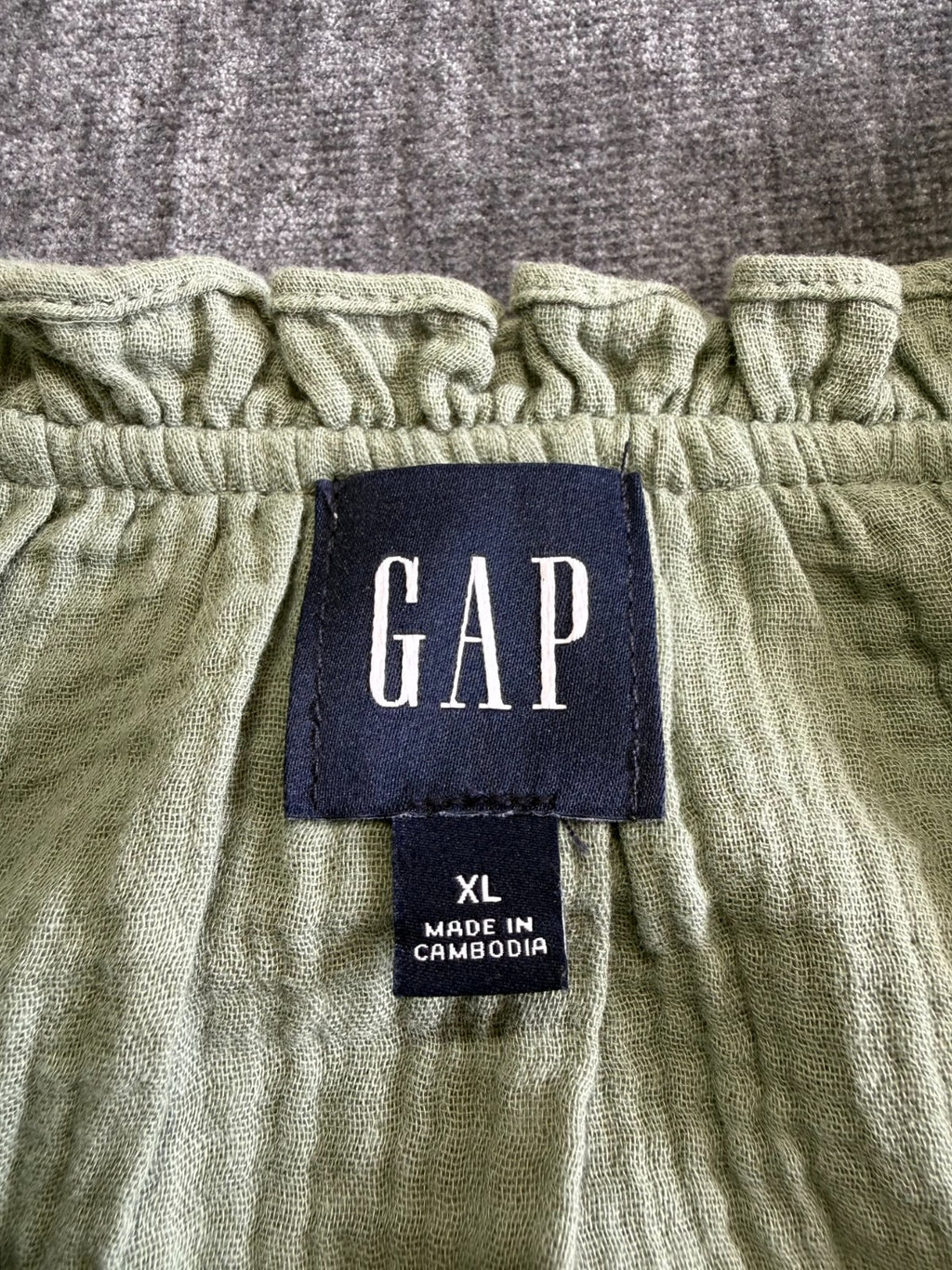 Gap Maternity Split Neck Swing Dress Women XL Green Short-Sleeve Ruffled Collar