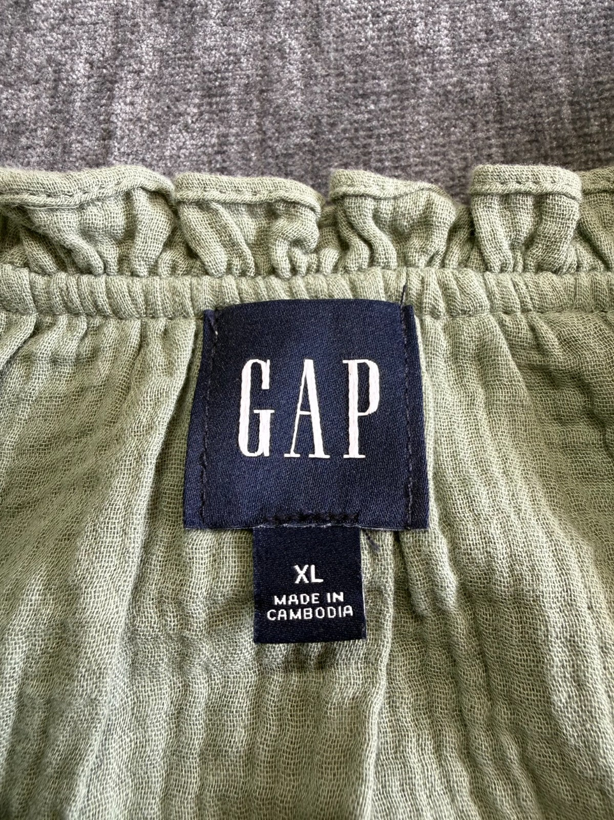 Gap Maternity Split Neck Swing Dress Women XL Green Short-Sleeve Ruffled Collar