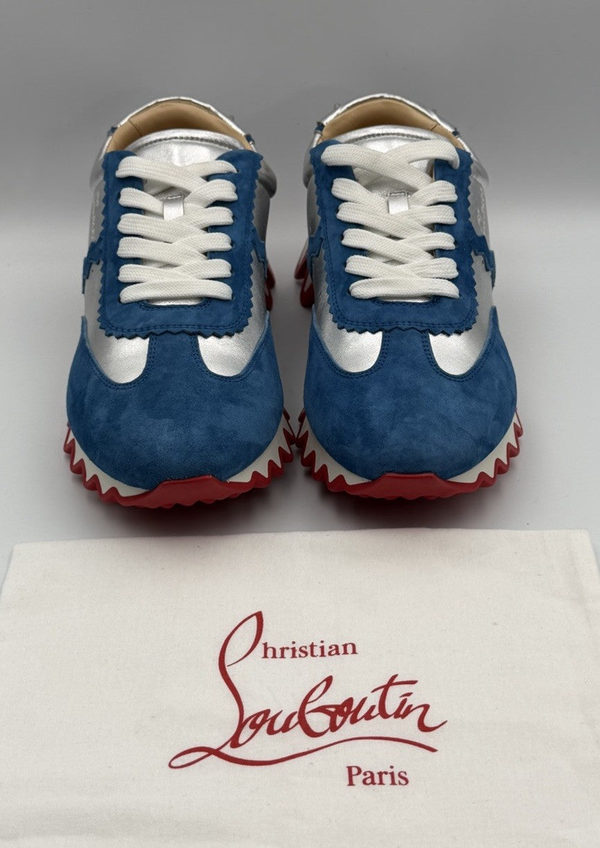 Christian Louboutin Loubishark Flat Ludwig Blue Suede Silver Size 40.5 EU 7.5 US