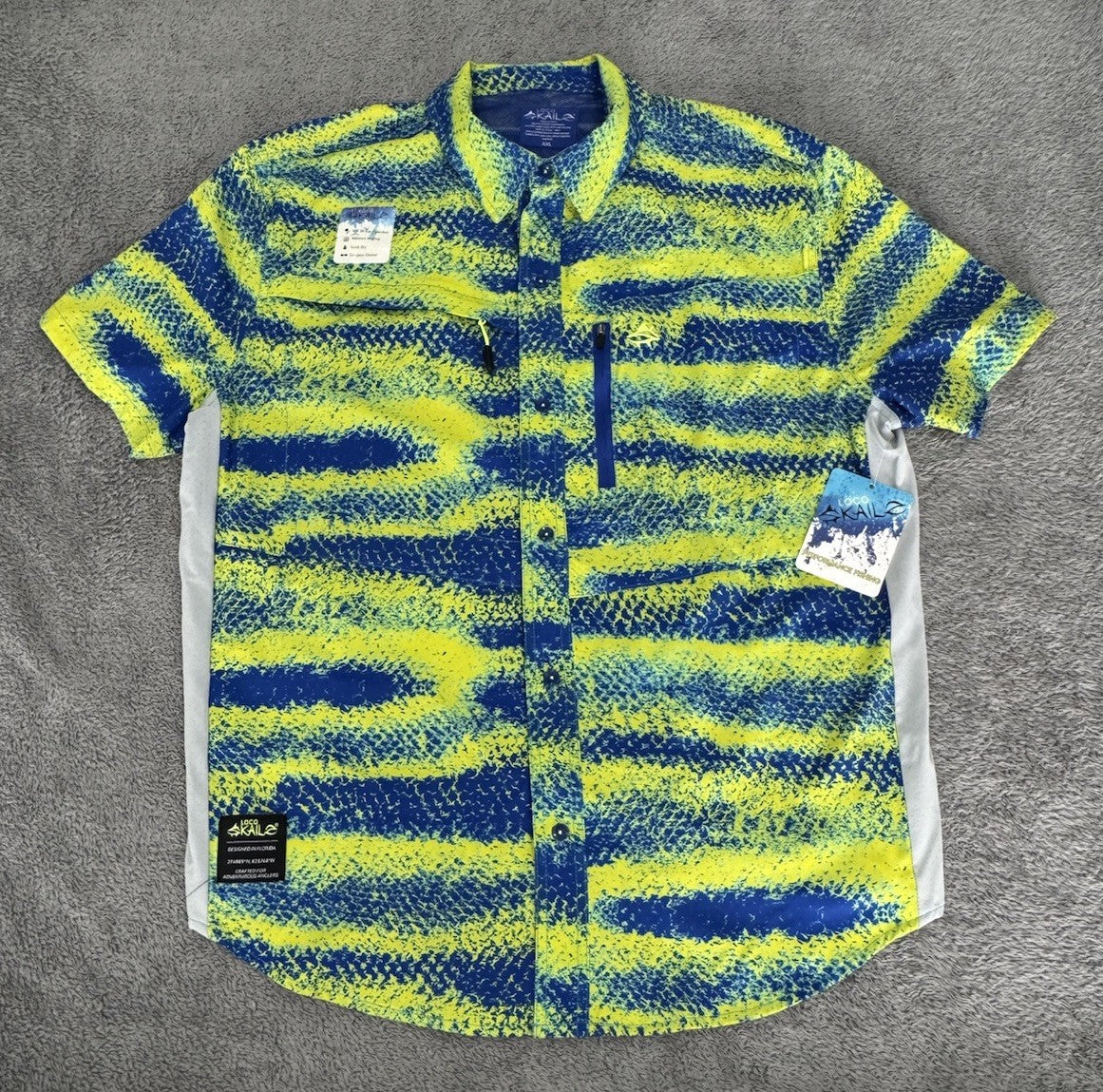 Loco Skailz Mens Blue Green Gray Print Fishing Shirt Size XXL NWT NEW