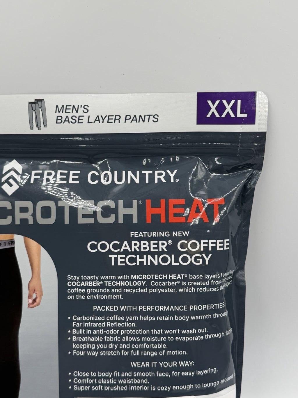 Free Country Microtech Heat Base Layer Pant Men's 2XL Black Stretch -Pack of 2