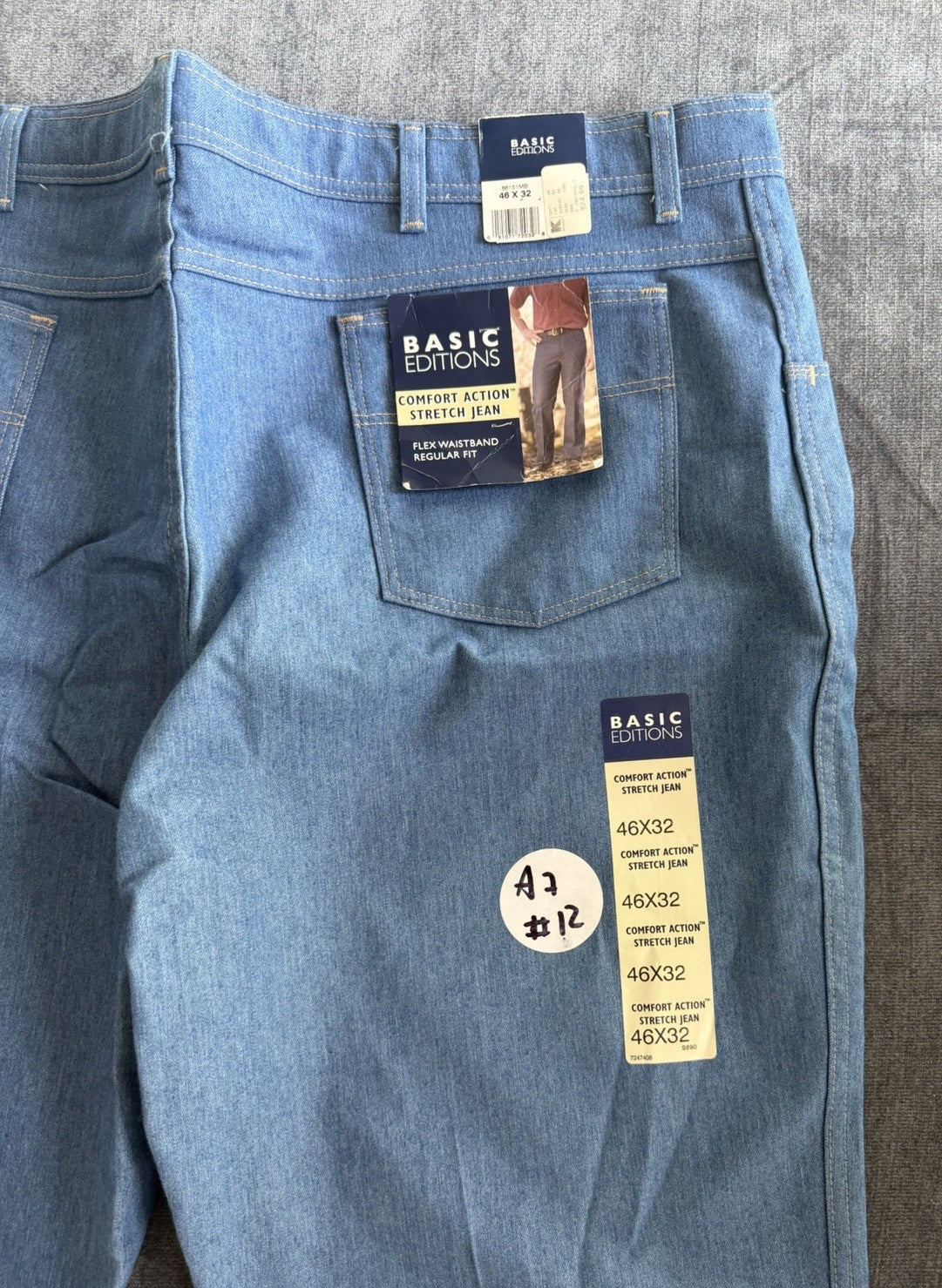 Basic Editions Comfort Action Stretch Men’s 46W X 32L Denim Blue Light Jeans NWT