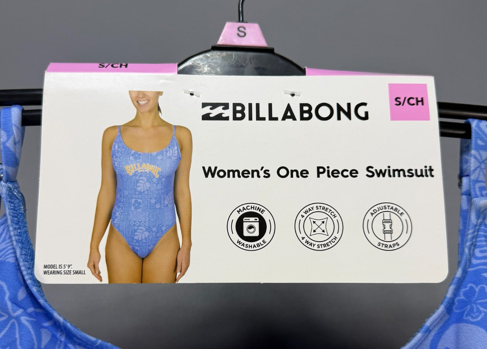 NWT Billabong One-Piece Swimsuit Women's Small Blue Logo Floral Spaghetti Strap