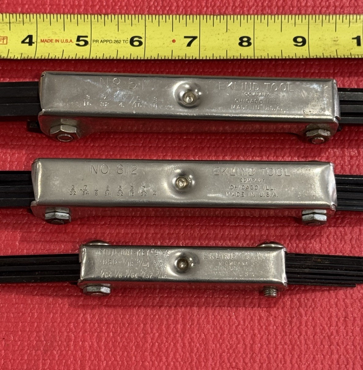 EKLIND TOOLS FOLDING HEX KEY ALLEN WRENCHES No.51,812,91-S  Chicago USA 3 Pc Lot