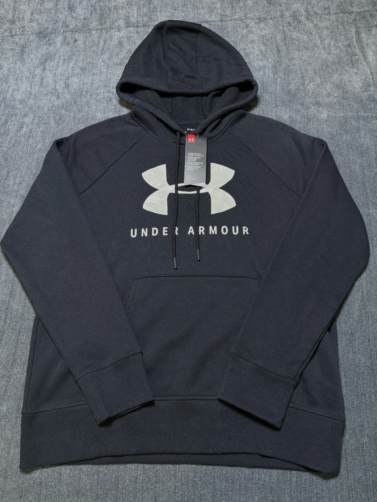 NWT Under Armour Rival Fleece Big Logo Hoodie Women’s Medium Black Pullover Y2K