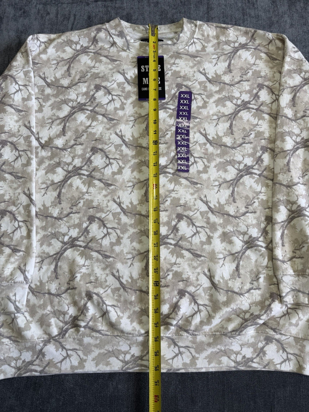 NWT State of Mine Camo Crewneck Fleece Sweatshirt Men's 2XL White Camo Comfort