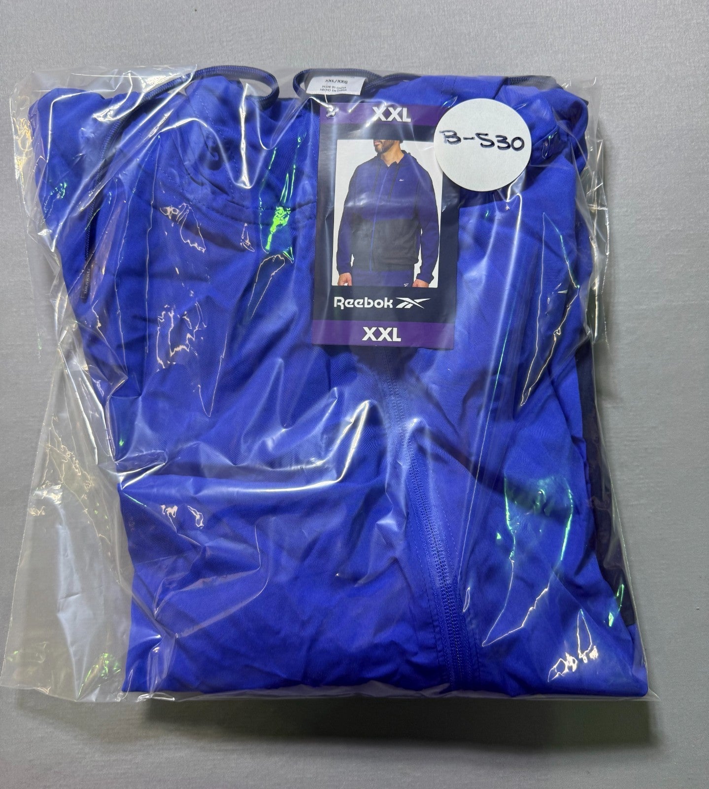Reebok Full Zip Colorblock Adjustable Hood Training Woven Jacket Men's 2XL Blue