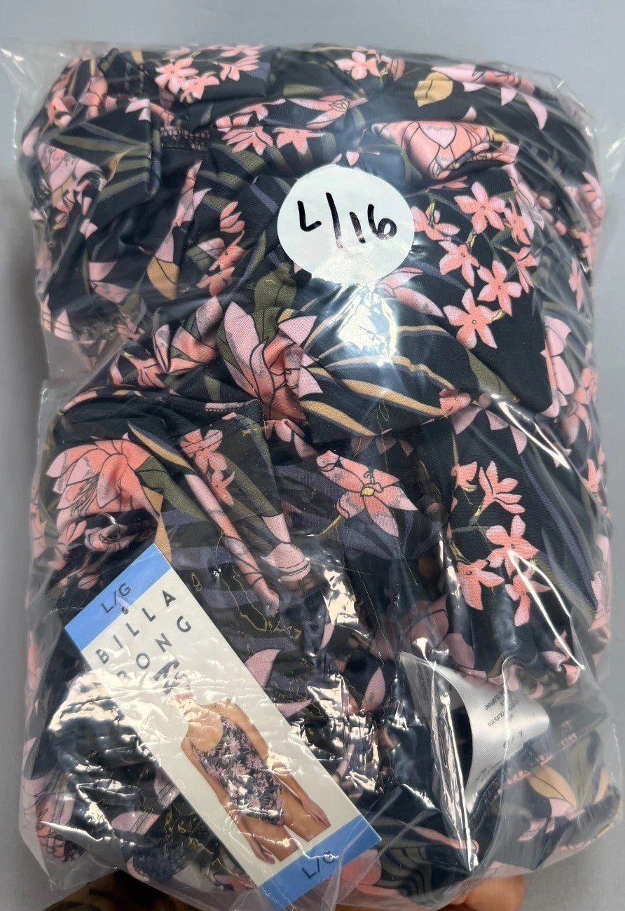 NWT Billabong One-Piece Swimsuit Women Large Black Floral Sleeveless Summer Gear