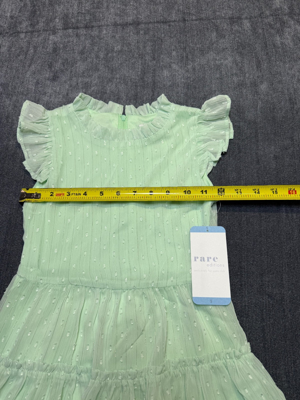 Rare Editions Chiffon Ruffled Sleeve Lined Skirt Dress Girls Small Mint Green