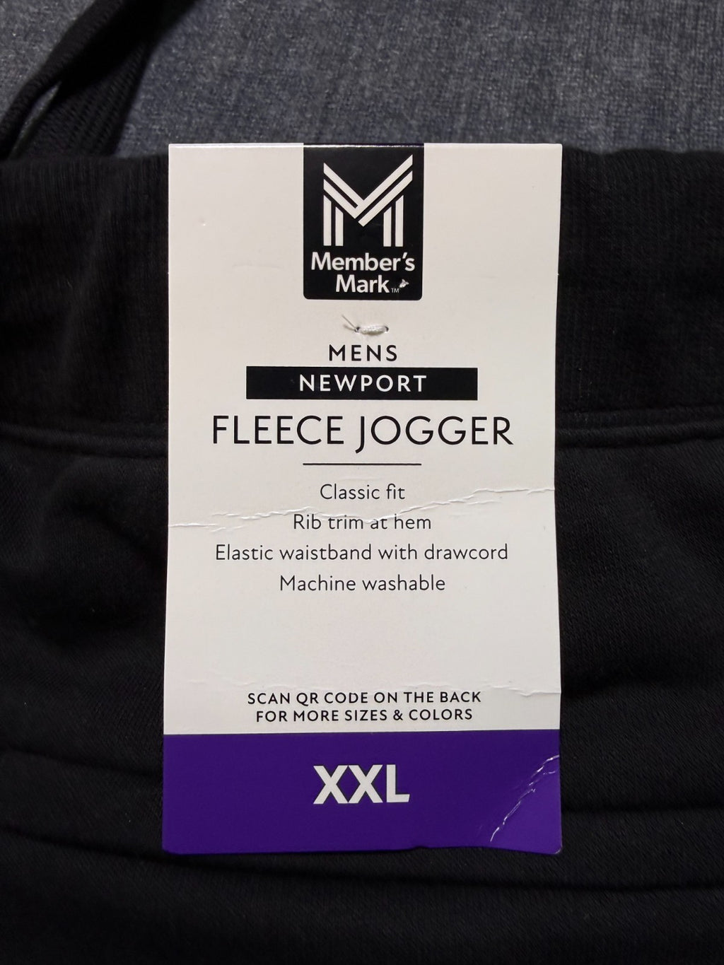 NWT Member's Mark Newport Fleece Joggers Men's 2XL Black Tapered Fit Drawstring