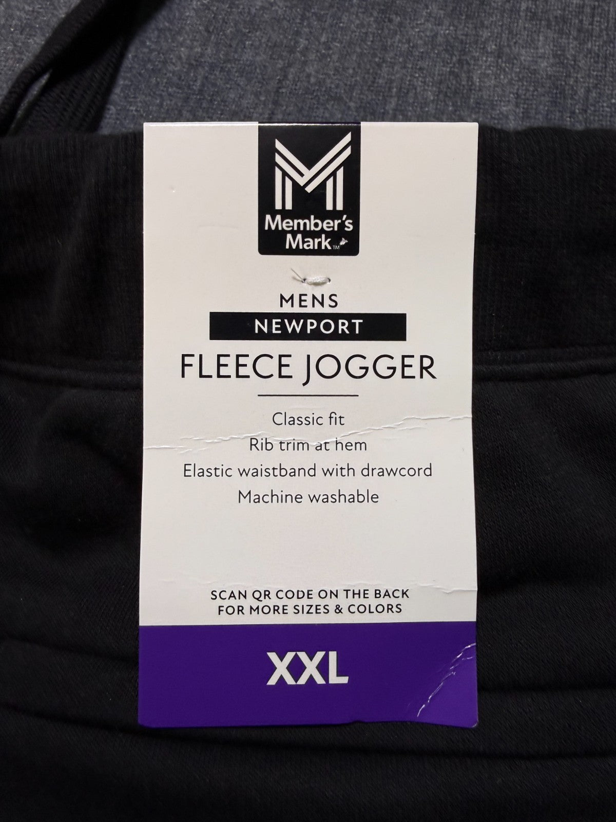 NWT Member's Mark Newport Fleece Joggers Men's 2XL Black Tapered Fit Drawstring