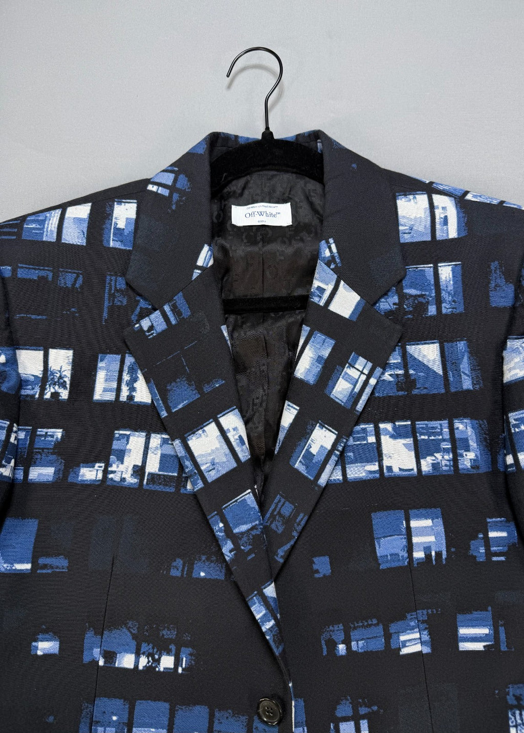 NWT Off-White Crystal Windows Print Blazer Men 50 Blue Black Long Sleeve Office