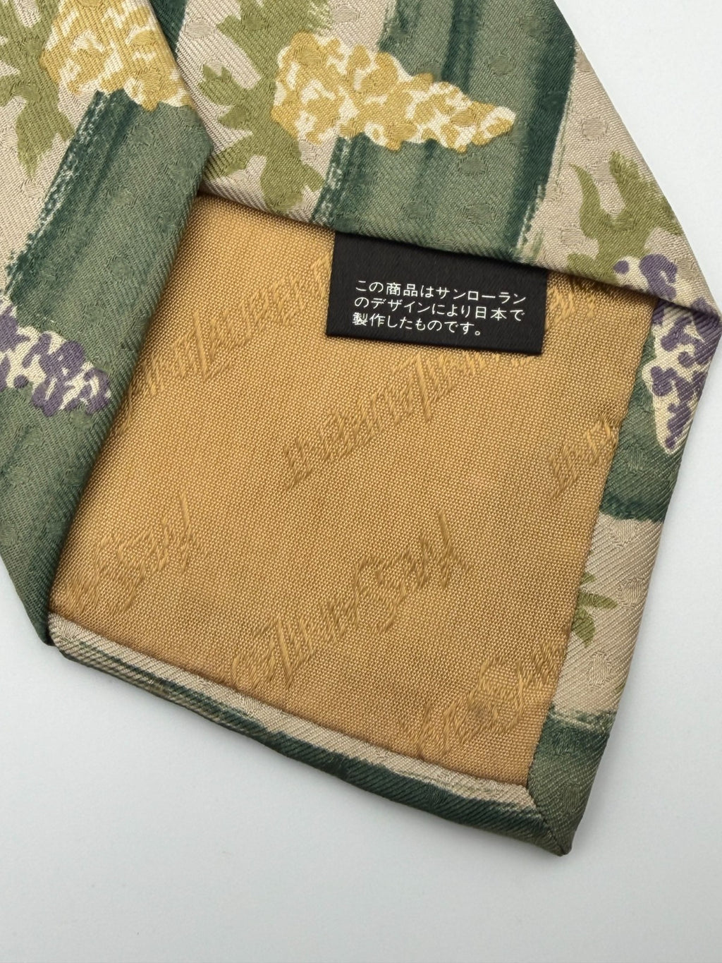 Vintage Yves Saint Laurent Necktie 100% Silk Tie Green Beige Floral Abstract Tie