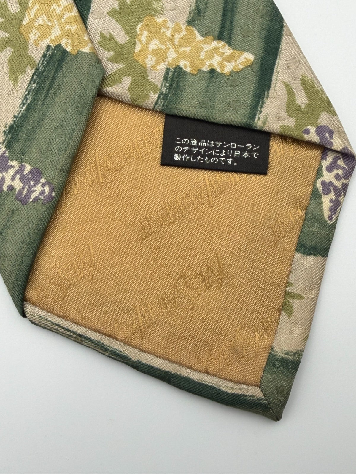 Vintage Yves Saint Laurent Necktie 100% Silk Tie Green Beige Floral Abstract Tie