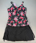 Gracyoga Two Piece Tankini V-Neck Swimsuit Women XL Black Pink Floral Skirt