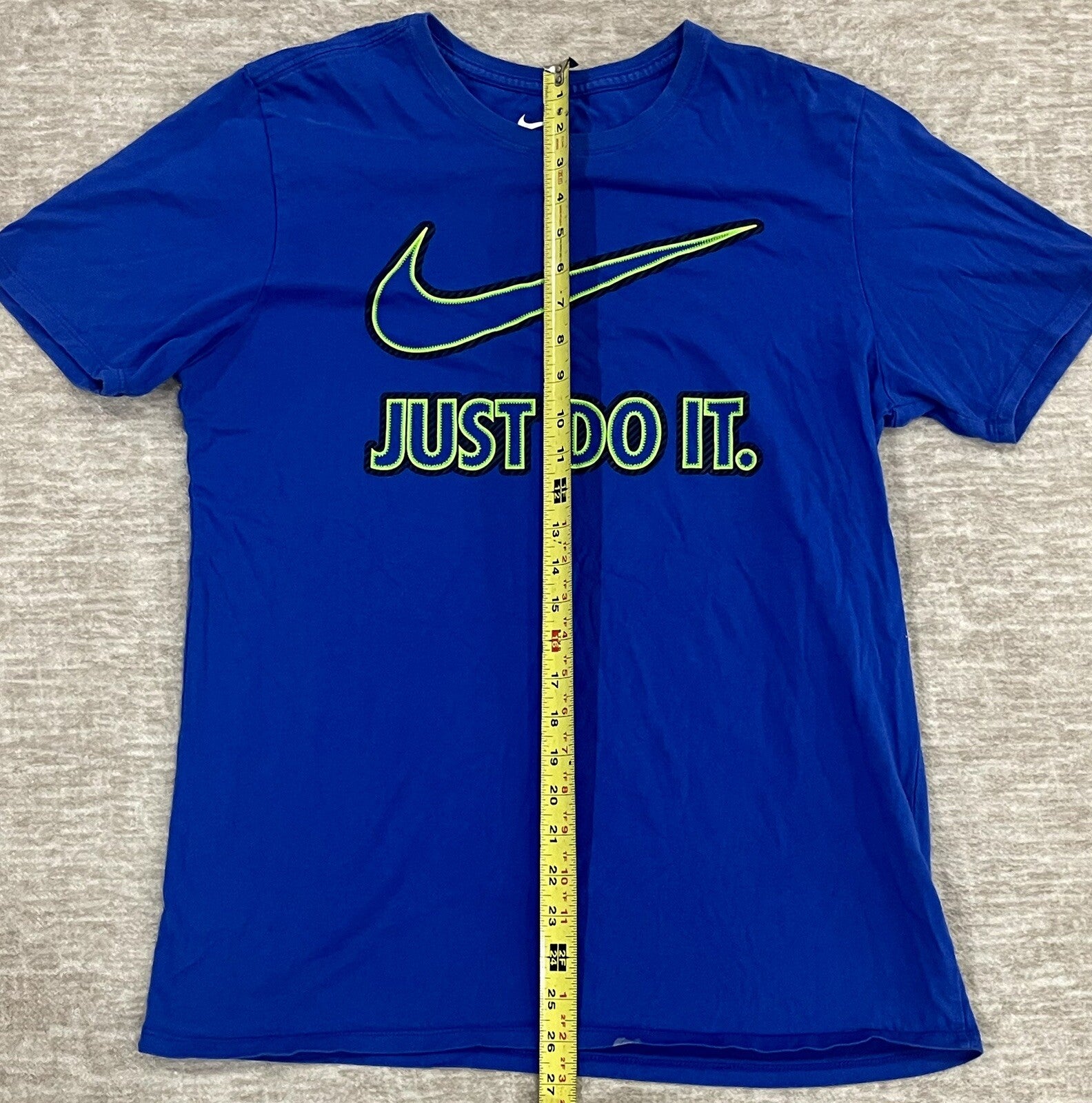 Nike Mens "Just Do It" Blue w/Green Checkmark Graphic T-shirt Size Large