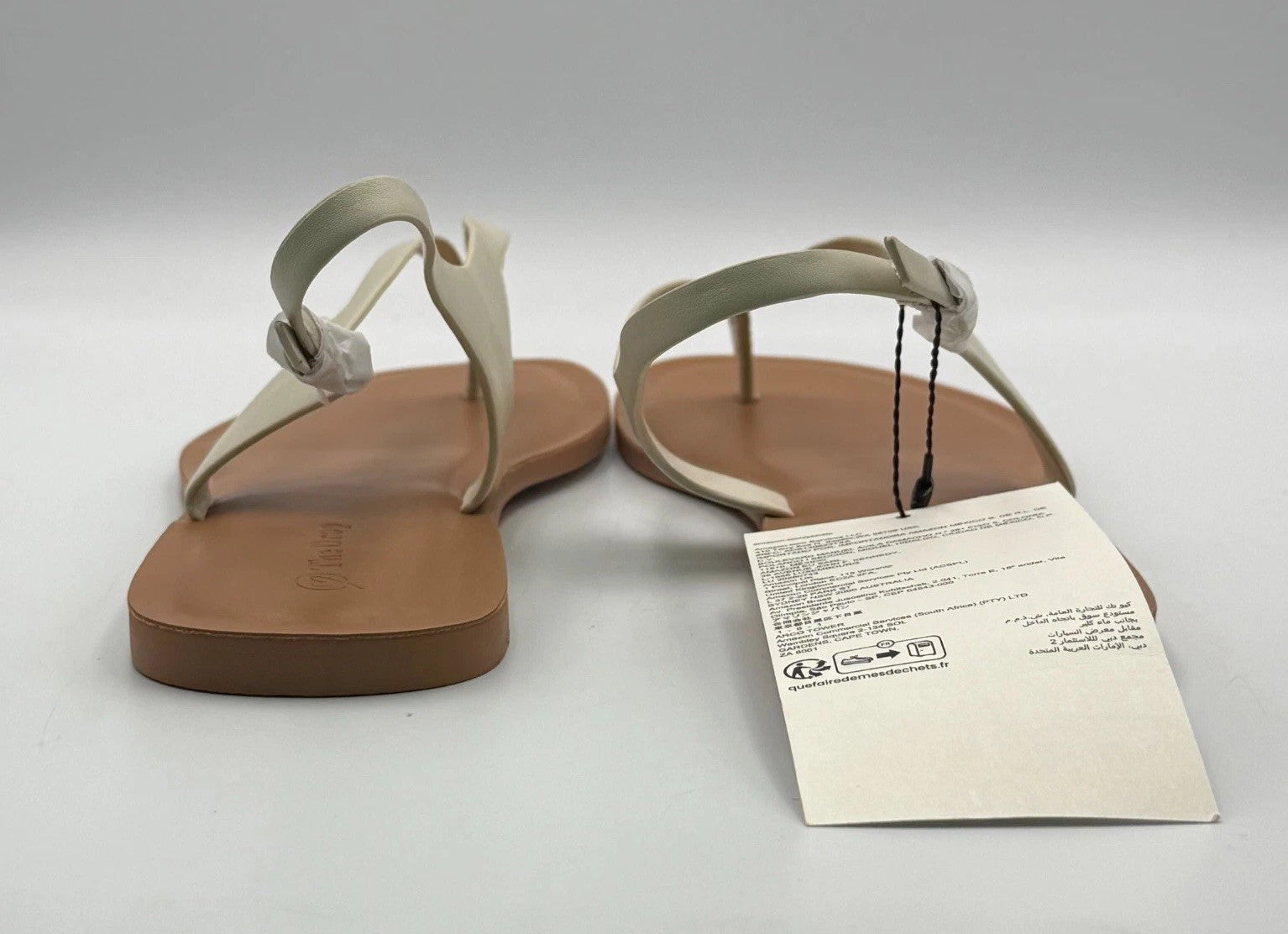 New The Drop Slingback Cinda Thong Sandals Women's 12 Cream Leather Flat Buckle
