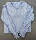 Floerns Striped Button Down Blouse Womens XS Blue White Lace Collar Preppy Shirt