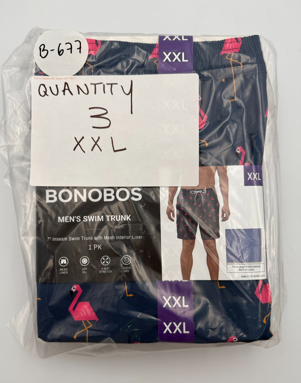 NWT Bonobos Swim Trunks Men's 2XL Blue Flamingo Print Drawstring Summer Beach
