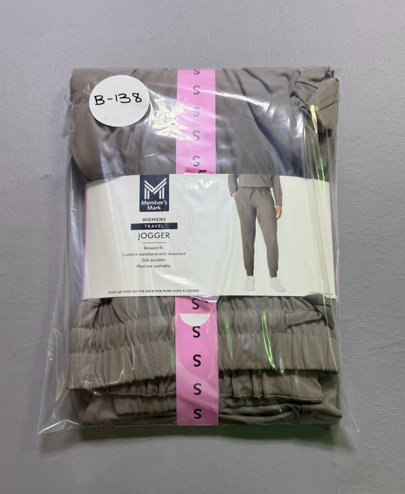 NEW Member's Mark Travel Jogger Pant Women's Small Taupe Drawstring Relaxed-Fit