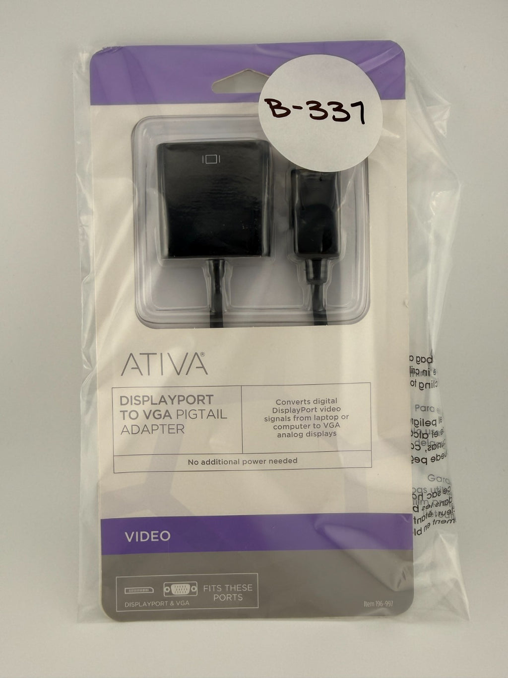 New Ativa Black DP Male to VGA Female Adapter 6 Inch Pigtail Cable]