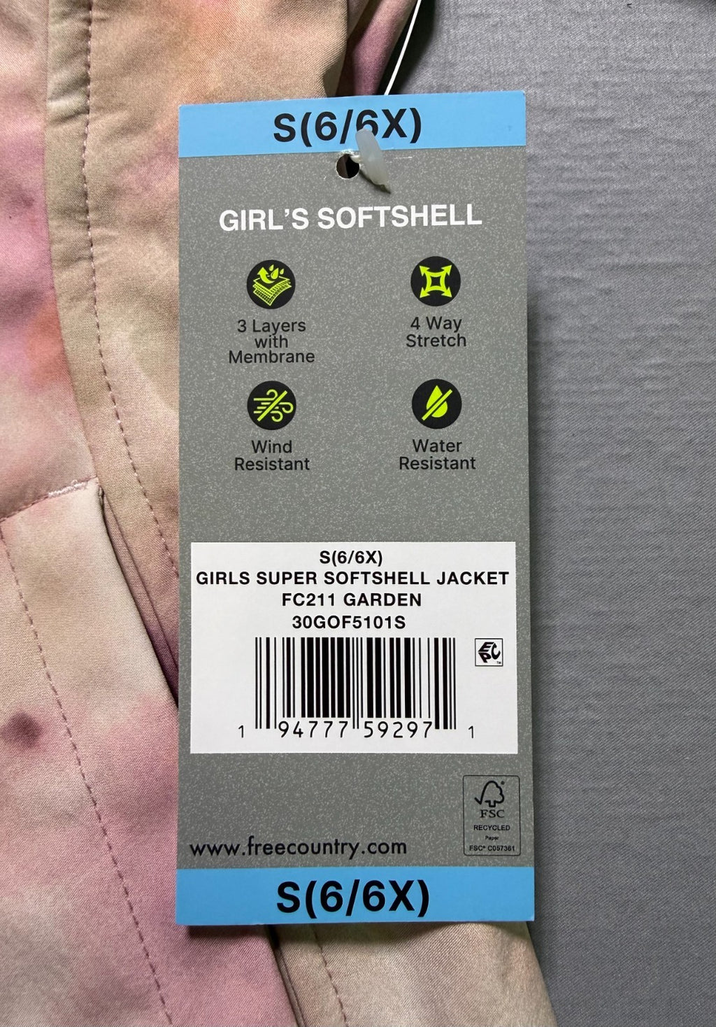 NWT Free Country Vertex Softshell Jacket Girls Small (6/6X) Pink Full Zip Hooded