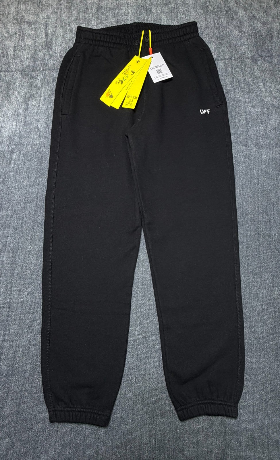Off-White Stamp Plain Sweatpants Black Kids 12 Black Slash Pockets 100% Cotton