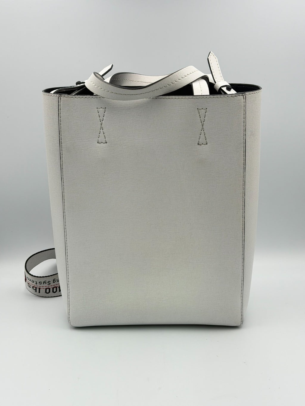 Off-White Sculpture Tote Bag Women White Leather Industrial Strap Luxury Handbag