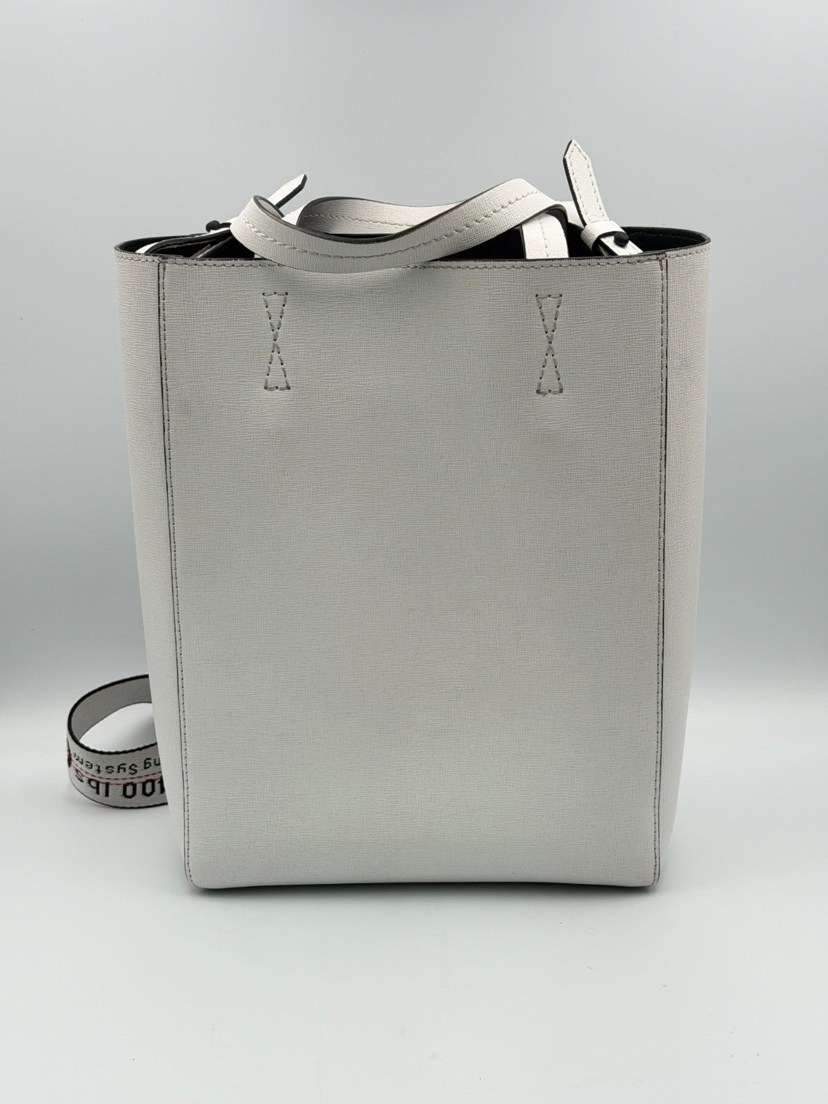 Off-White Sculpture Tote Bag Women White Leather Industrial Strap Luxury Handbag